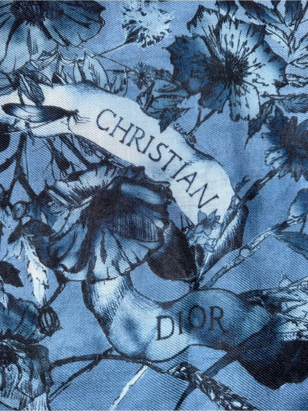 Dior Blue Cashmere Scarf with Fringed Edge